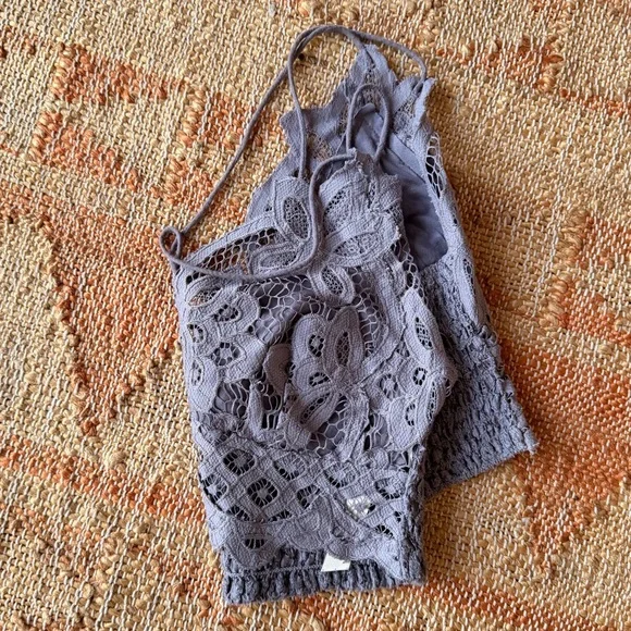 Free People Adella bralette lace gray Strappy smocked back - Picture 6 of 9
